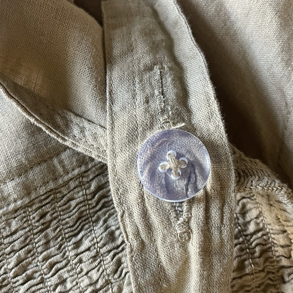 American Eagle Linen Blend Jumpsuit XL Tan Tie Waist Pockets Cropped Buttons NWT - Picture 8 of 11